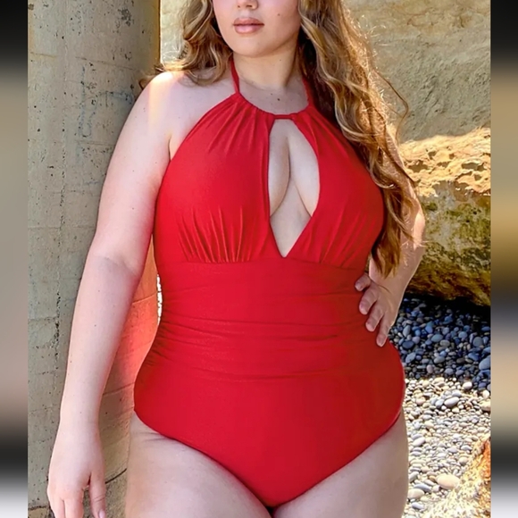 NWT Cupshe one-piece Joyful Reto High Neck Tummy Control Xl - Picture 2 of 7